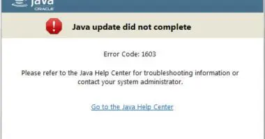 java update did not complete error code 1603